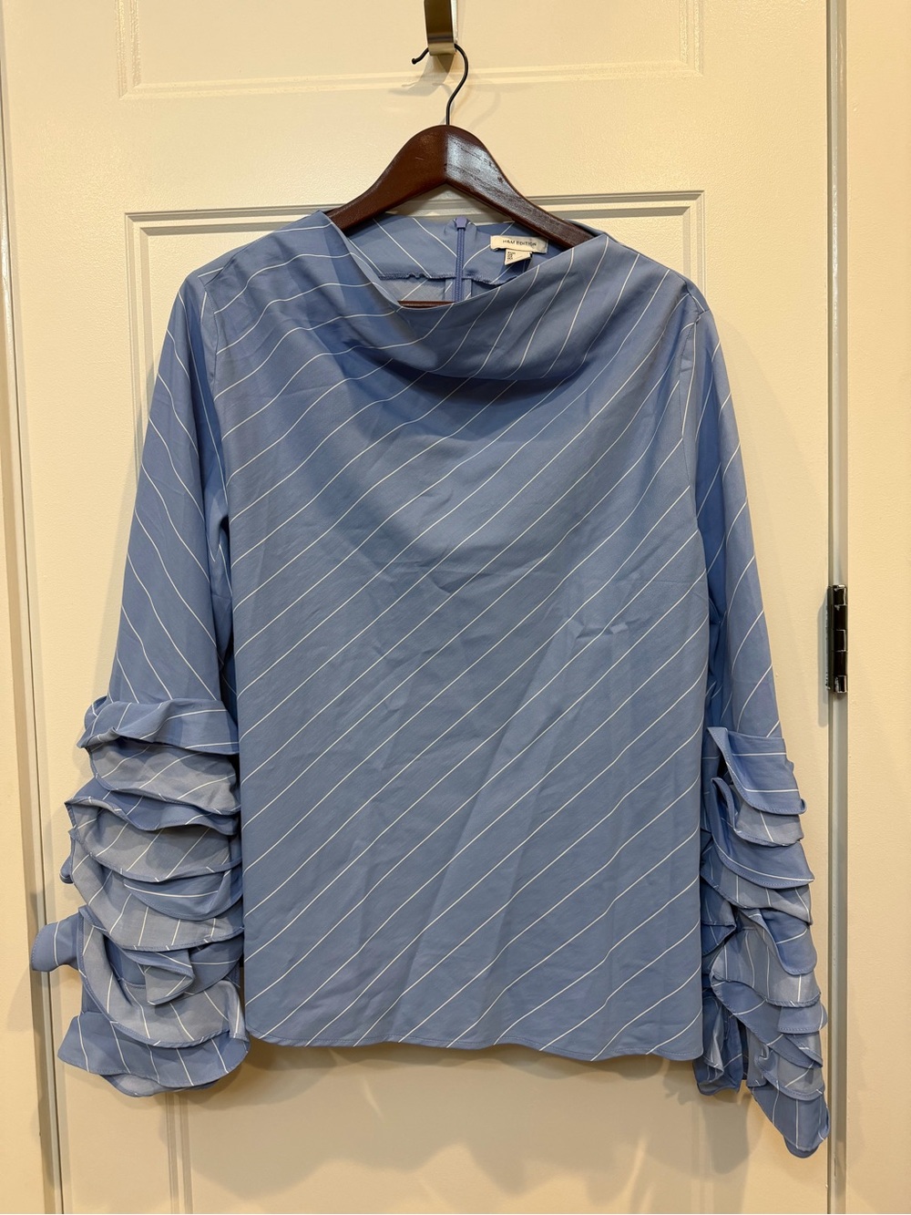 H&M Edition Light Blue Striped Ruffle Sleeve Blouse
